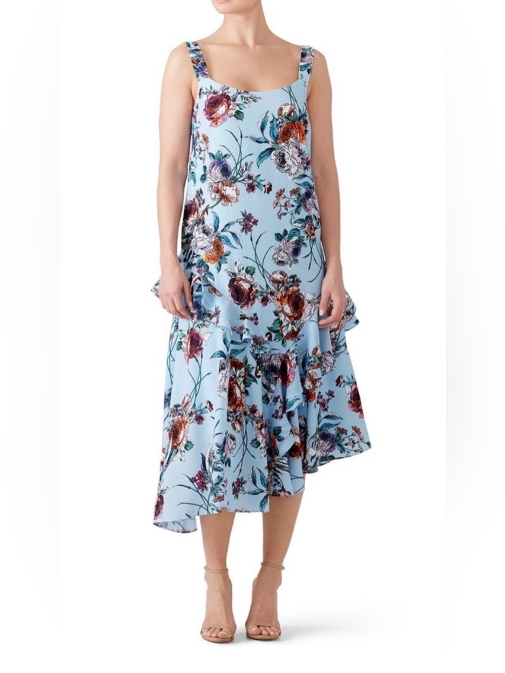 Women's Light Blue Floral High-Low Ruffle Dress Wedding Guest